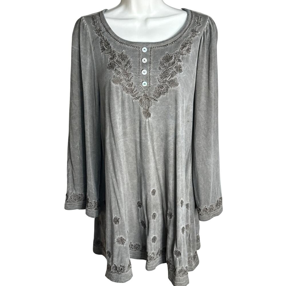 POL Olive Embroidered Blouse Tunic Top S NWOT